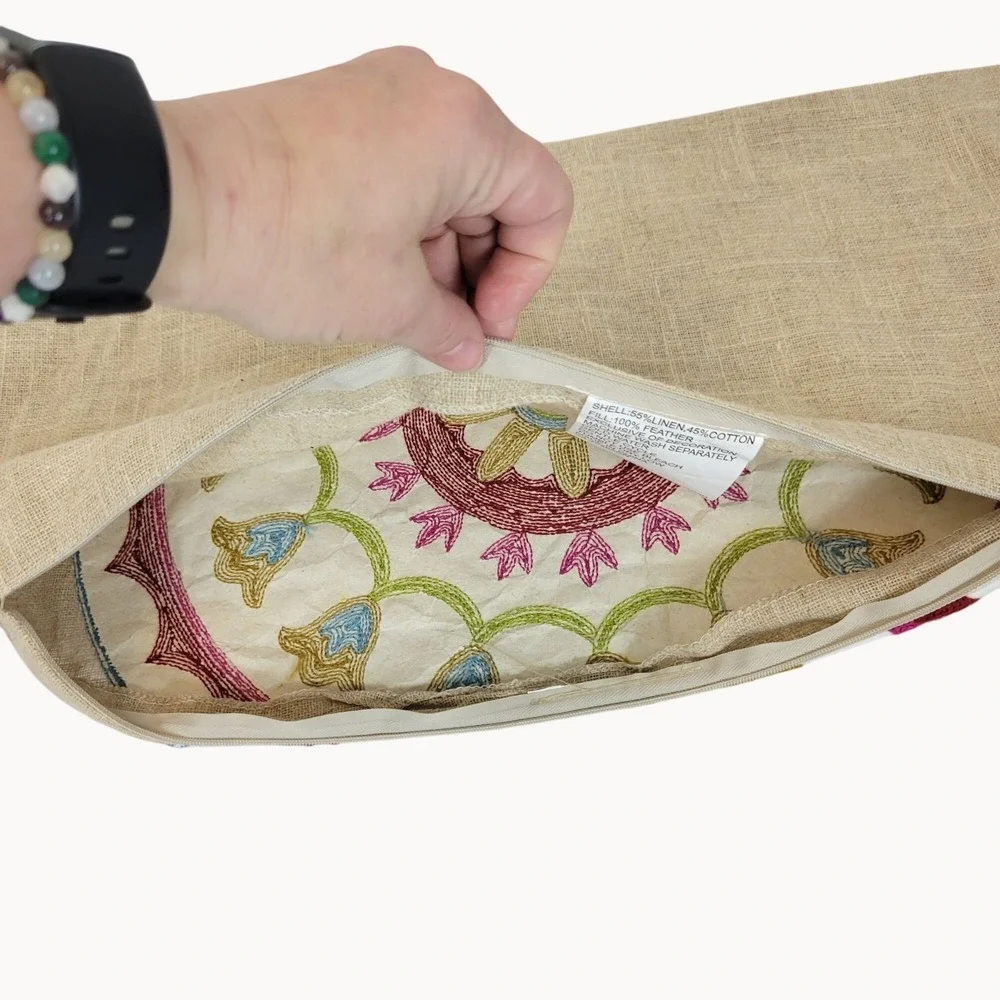 Rectangular Boho Multicolor Mosaic Beige Burlap Blue Tasseled‎ Pillow Sham Cover